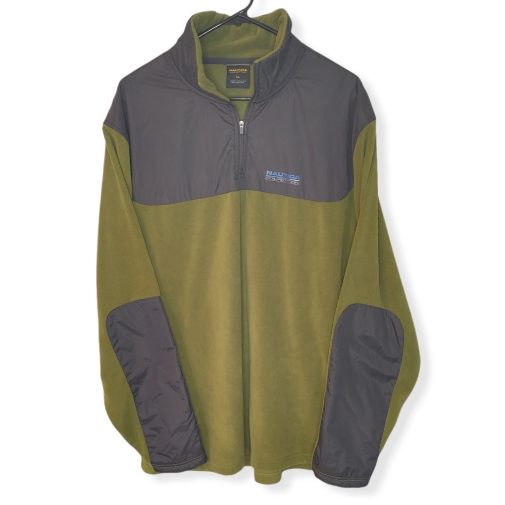 VTG Nautica Competition Mens Quarter Zip Fleece Jacket Sweatshirt XL Green Blue